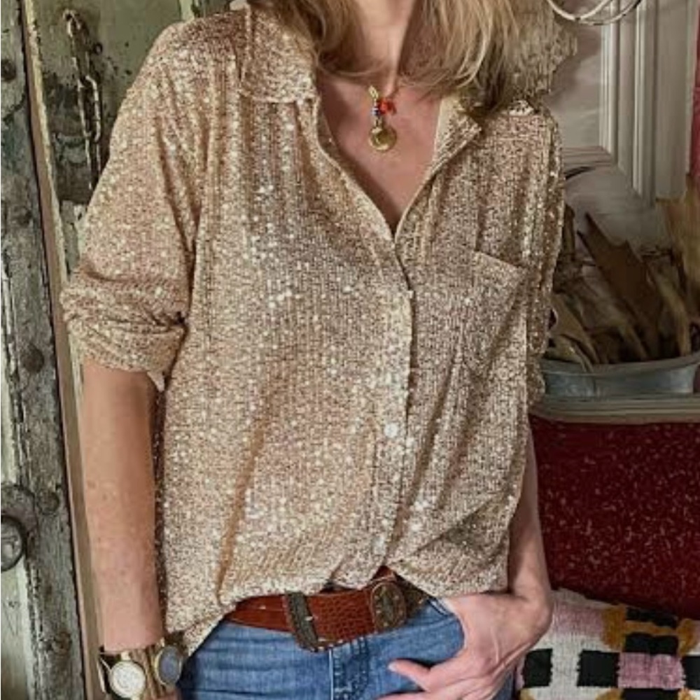 Porter Collective Gold Sequin Blouse NWOT